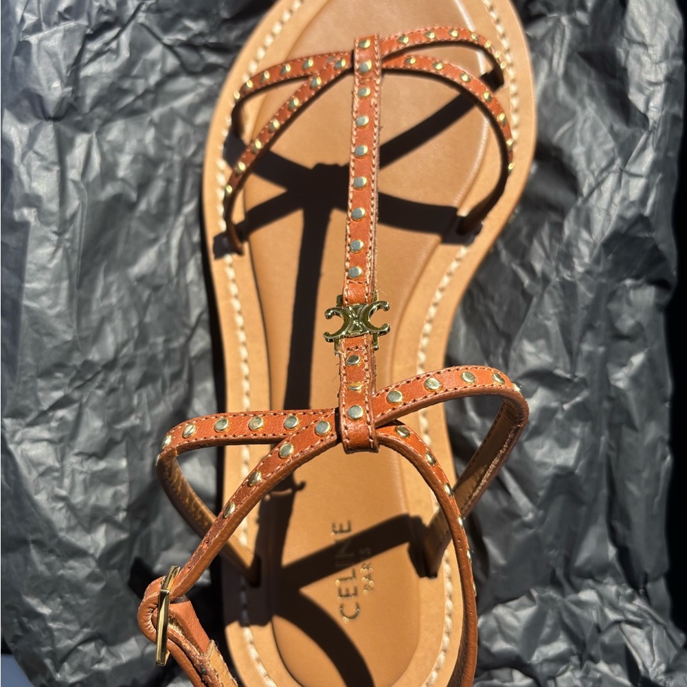 Celine Tan Gladiator Sandals with Strappy Design
